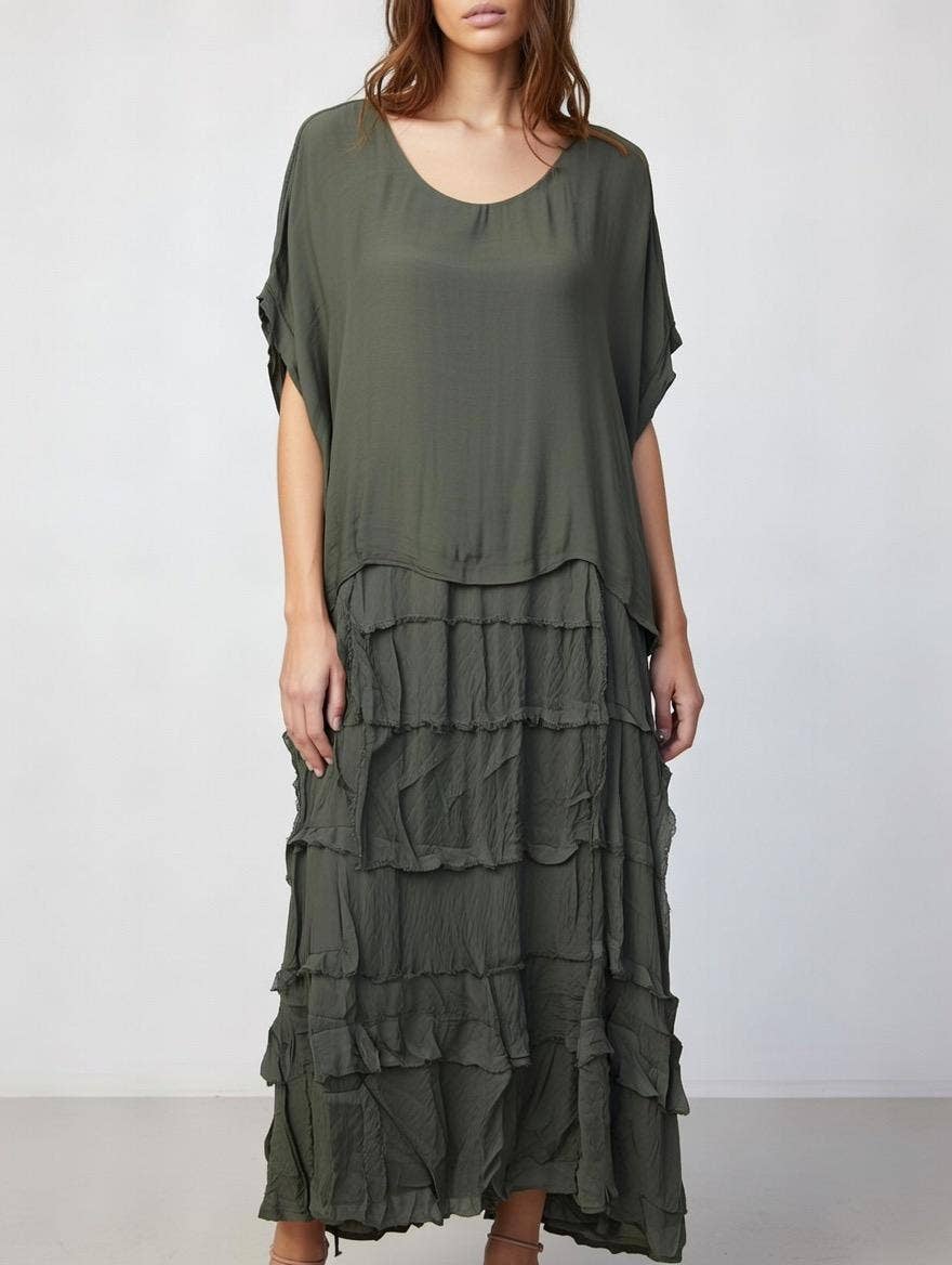 Stretchy Shredded Layered Maxi Dress