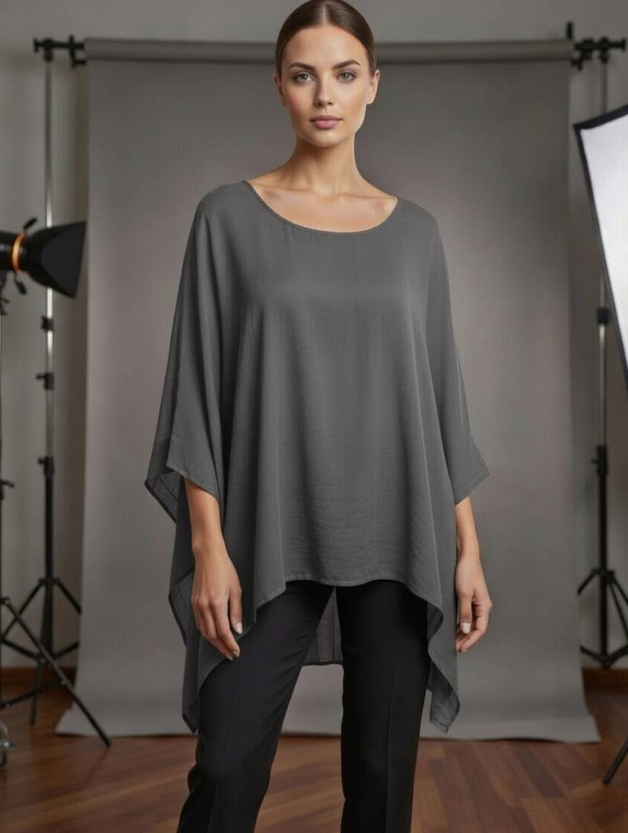 Classic Silk Poncho: Red / Missy