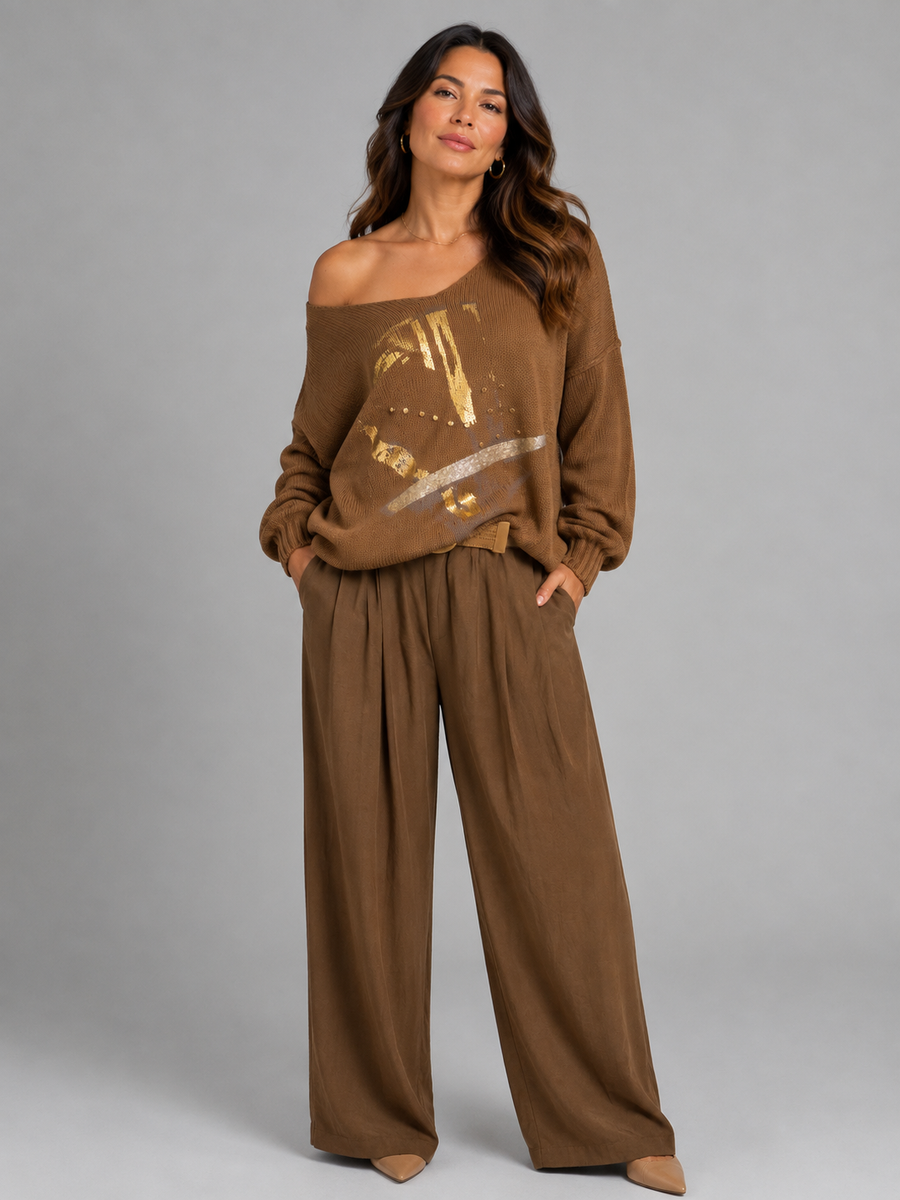 Relaxed Metallic V- neck Knit