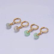 White Jade Donut Round Drop Clear CZ Huggie Earrings
