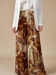 Marble Print Silk Straight Leg Pants