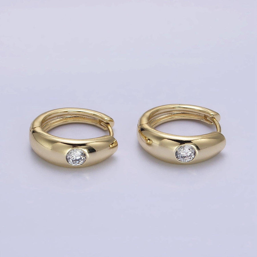 14K Gold Filled Round Clear Dot CZ Huggie Earrings