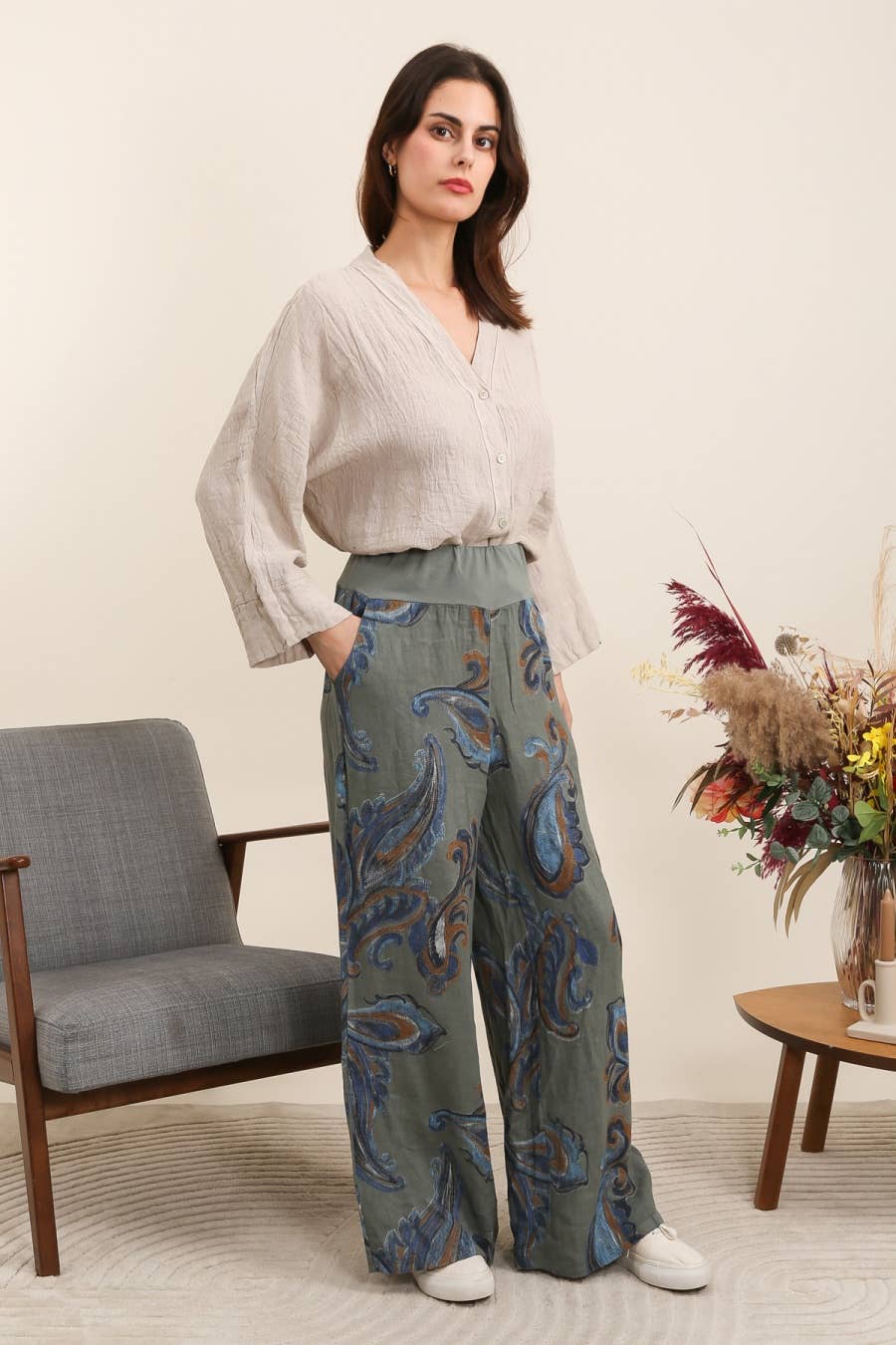 Patterned Linen Pants