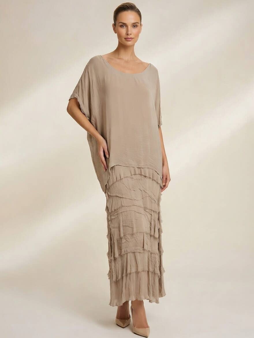 Stretchy Shredded Layered Maxi Dress