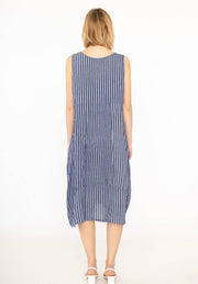 322 LINEN DRESS WITH VERTICAL STRIPES: OLIVE