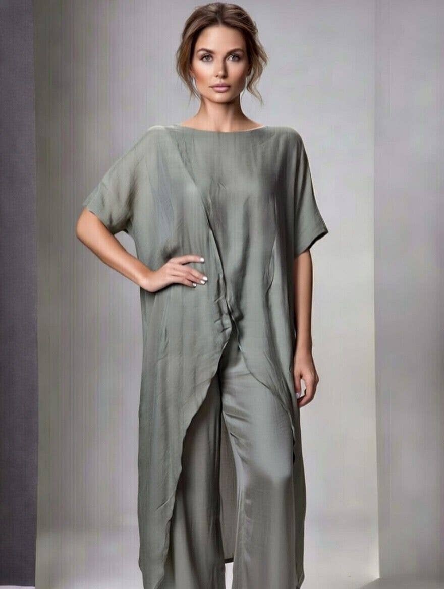 Long Crossover Silk Top