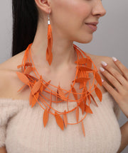 Handmade special design leather leaf jewelry set