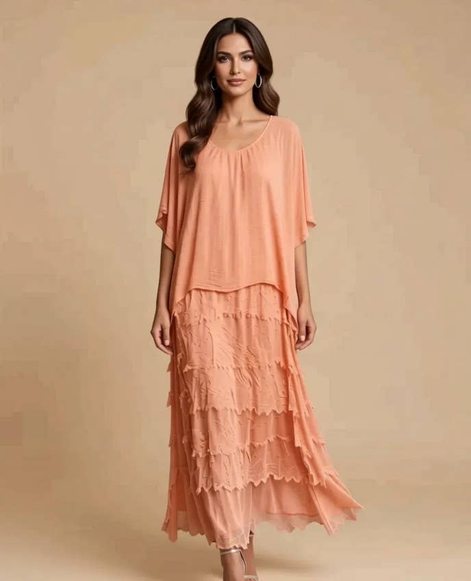 Stretchy Shredded Layered Maxi Dress
