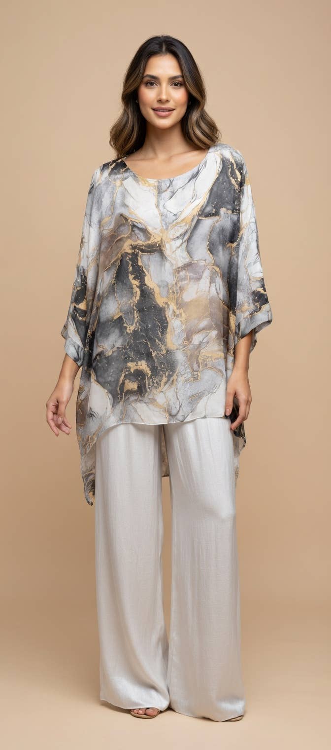 Classic Marble Print Silk Kaftan
