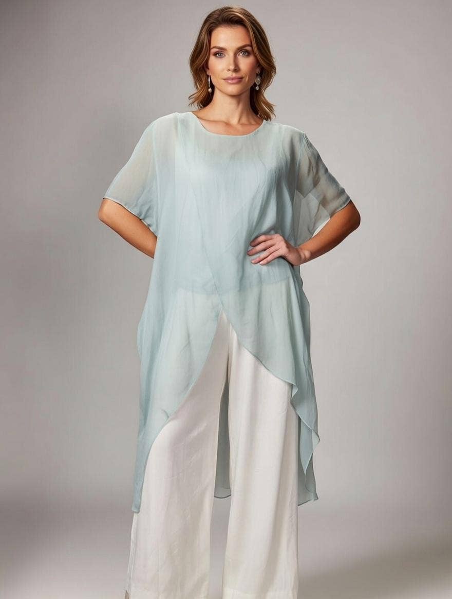 Long Crossover Silk Top