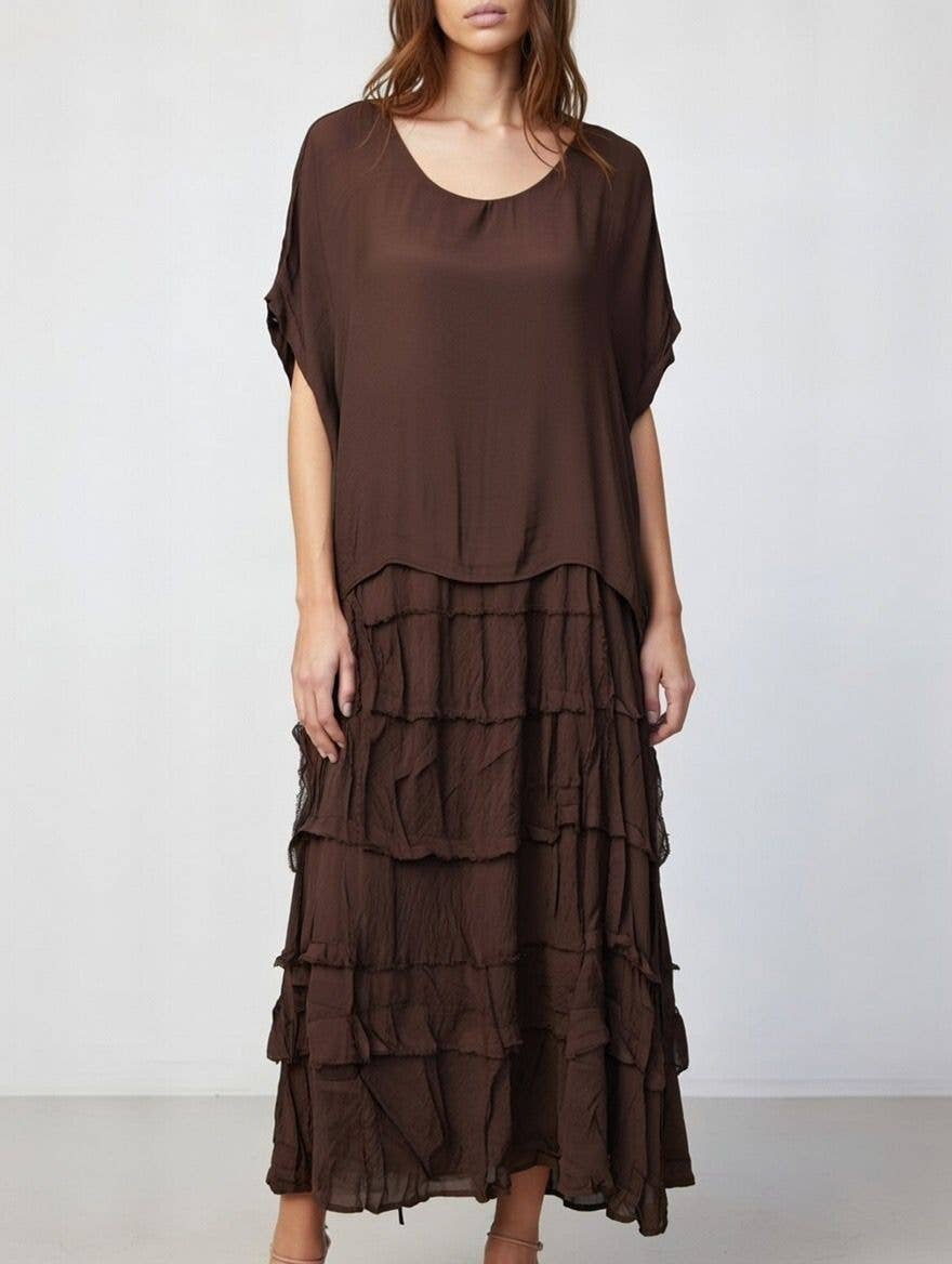 Stretchy Shredded Layered Maxi Dress