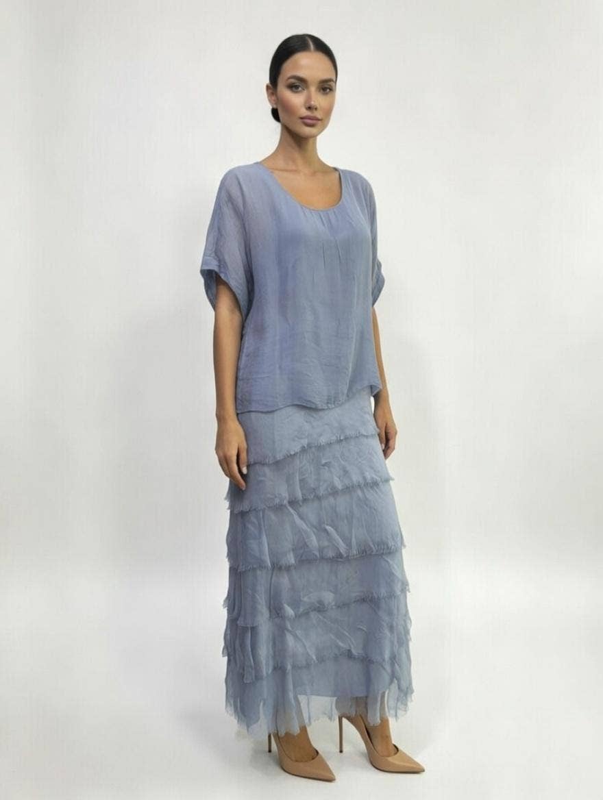 Stretchy Shredded Layered Maxi Dress