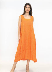 322 LINEN DRESS WITH VERTICAL STRIPES: OLIVE