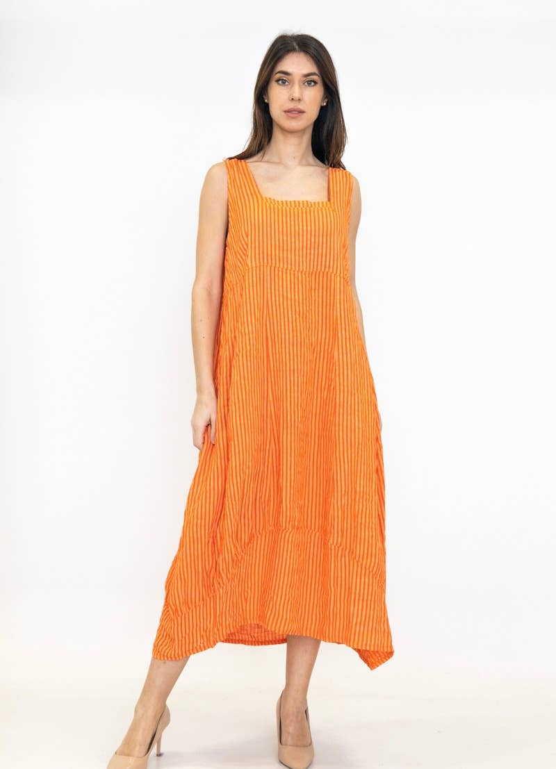 322 LINEN DRESS WITH VERTICAL STRIPES: OLIVE
