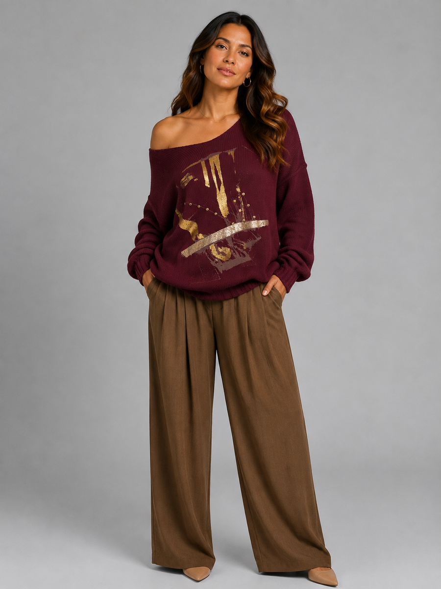 Relaxed Metallic V- neck Knit