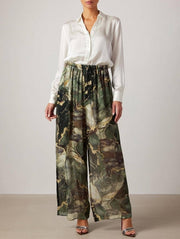 Marble Print Silk Straight Leg Pants