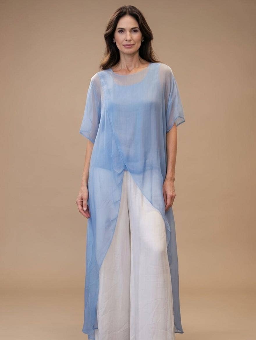 Long Crossover Silk Top