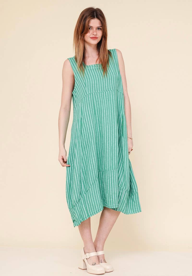 322 LINEN DRESS WITH VERTICAL STRIPES: AZZURO