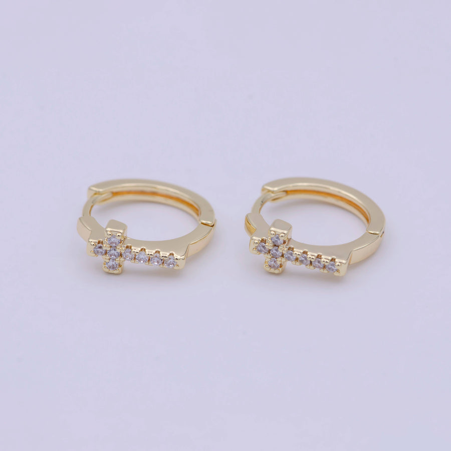 Minimalist Cross Gold Hoop Earring