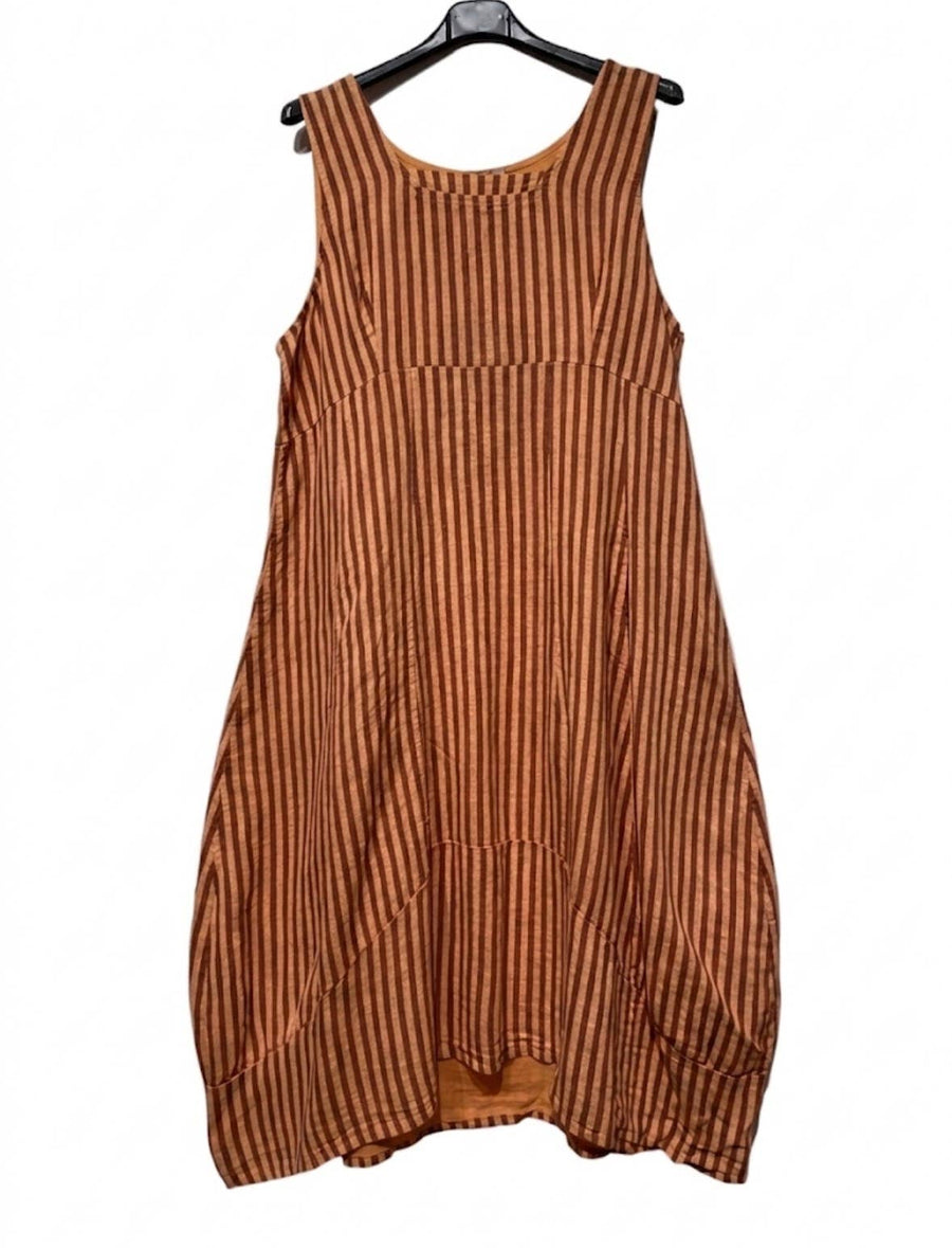322 LINEN DRESS WITH VERTICAL STRIPES: OLIVE