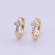 Minimalist Cross Gold Hoop Earring