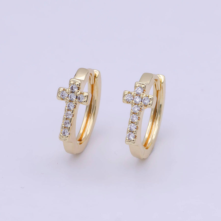 Minimalist Cross Gold Hoop Earring