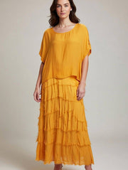 Stretchy Shredded Layered Maxi Dress