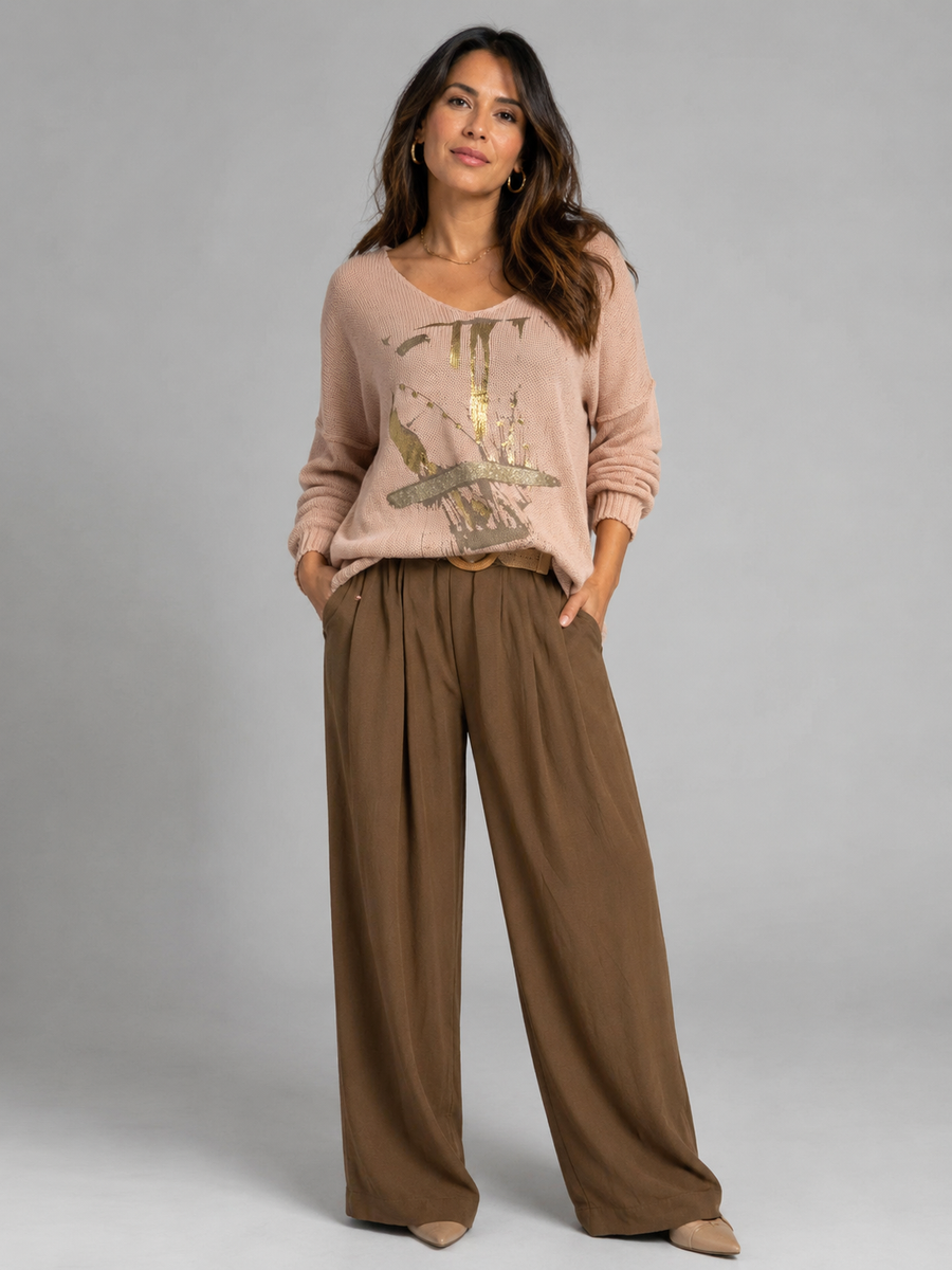 Relaxed Metallic V- neck Knit