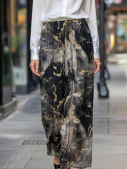 Marble Print Silk Straight Leg Pants