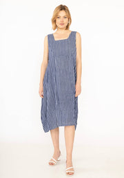 322 LINEN DRESS WITH VERTICAL STRIPES: AZZURO