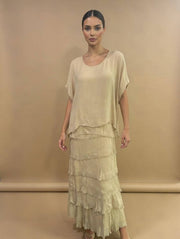 Stretchy Shredded Layered Maxi Dress