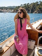 322 LINEN DRESS WITH VERTICAL STRIPES: OLIVE
