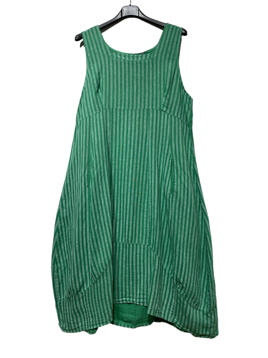 322 LINEN DRESS WITH VERTICAL STRIPES: MAUVE