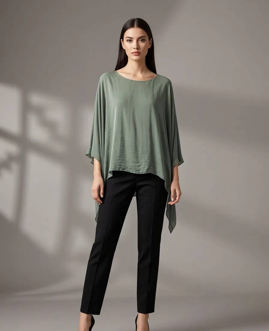Classic Silk Poncho: Silver / Missy