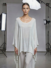 Classic Silk Poncho: Beige / Missy