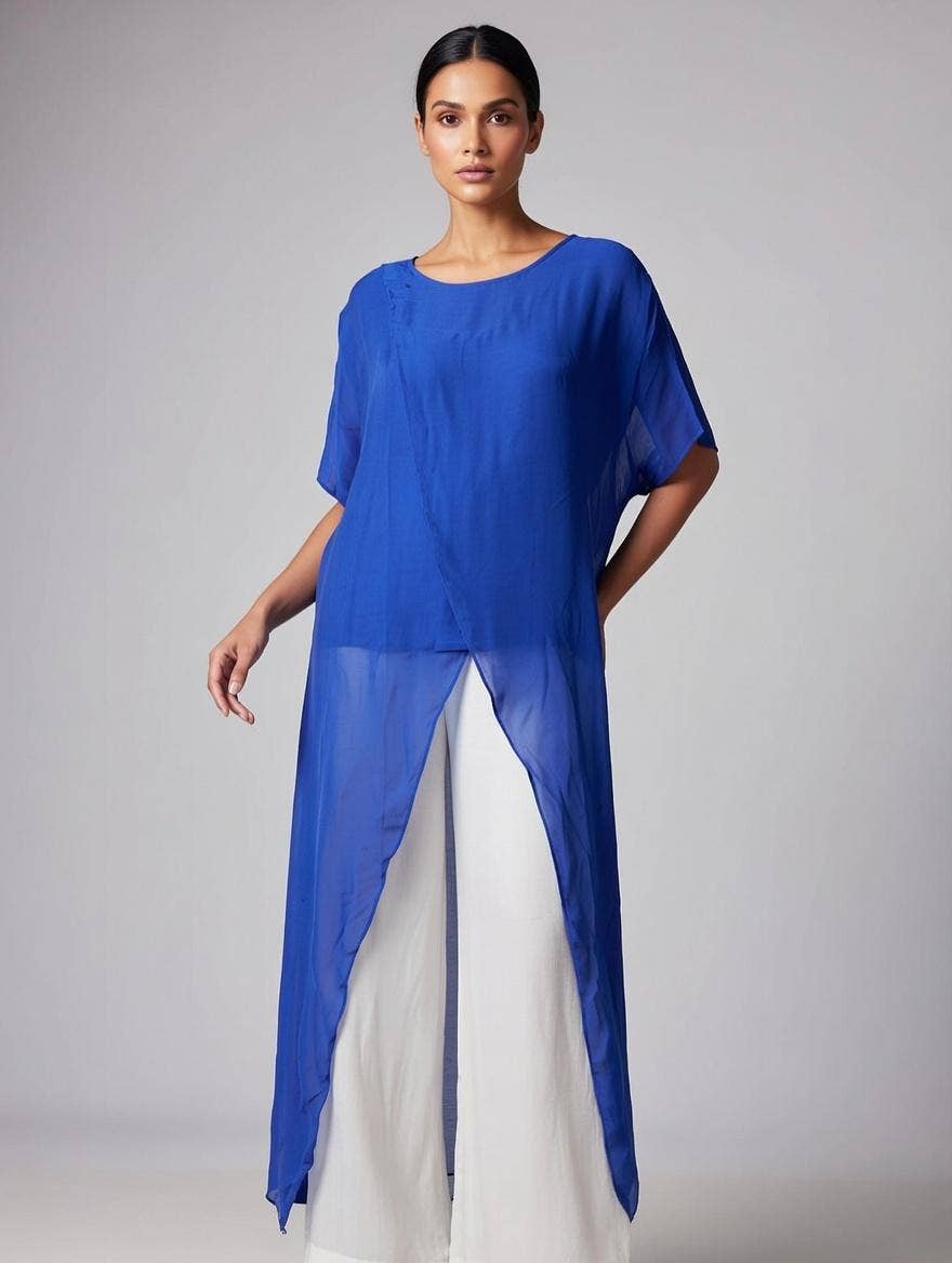 Long Crossover Silk Top