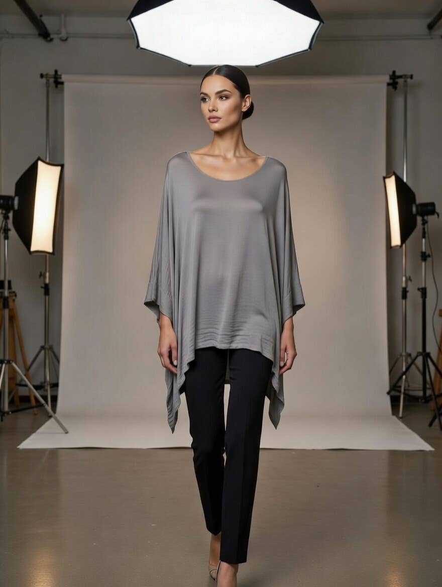 Classic Silk Poncho: Red / Missy