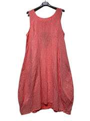 322 LINEN DRESS WITH VERTICAL STRIPES: OLIVE