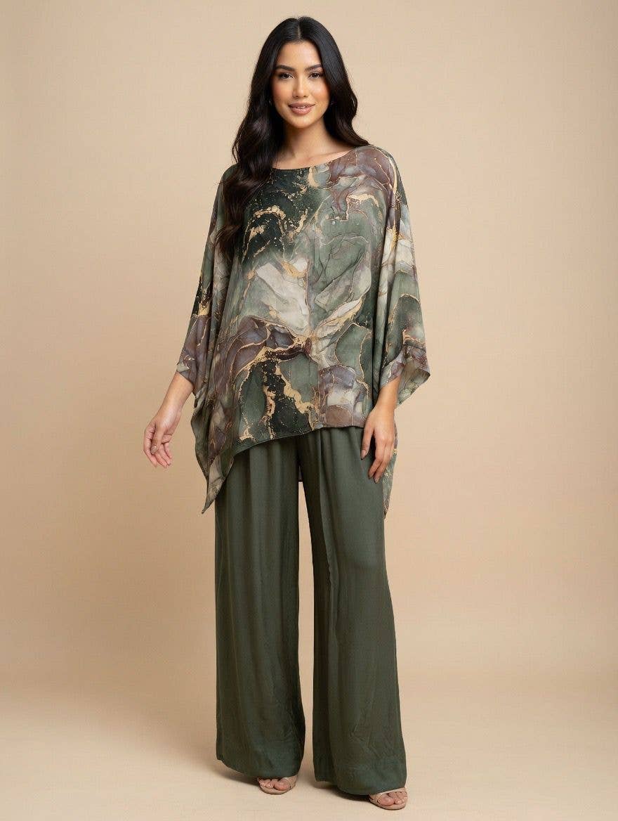 Classic Marble Print Silk Kaftan