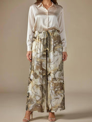 Marble Print Silk Straight Leg Pants