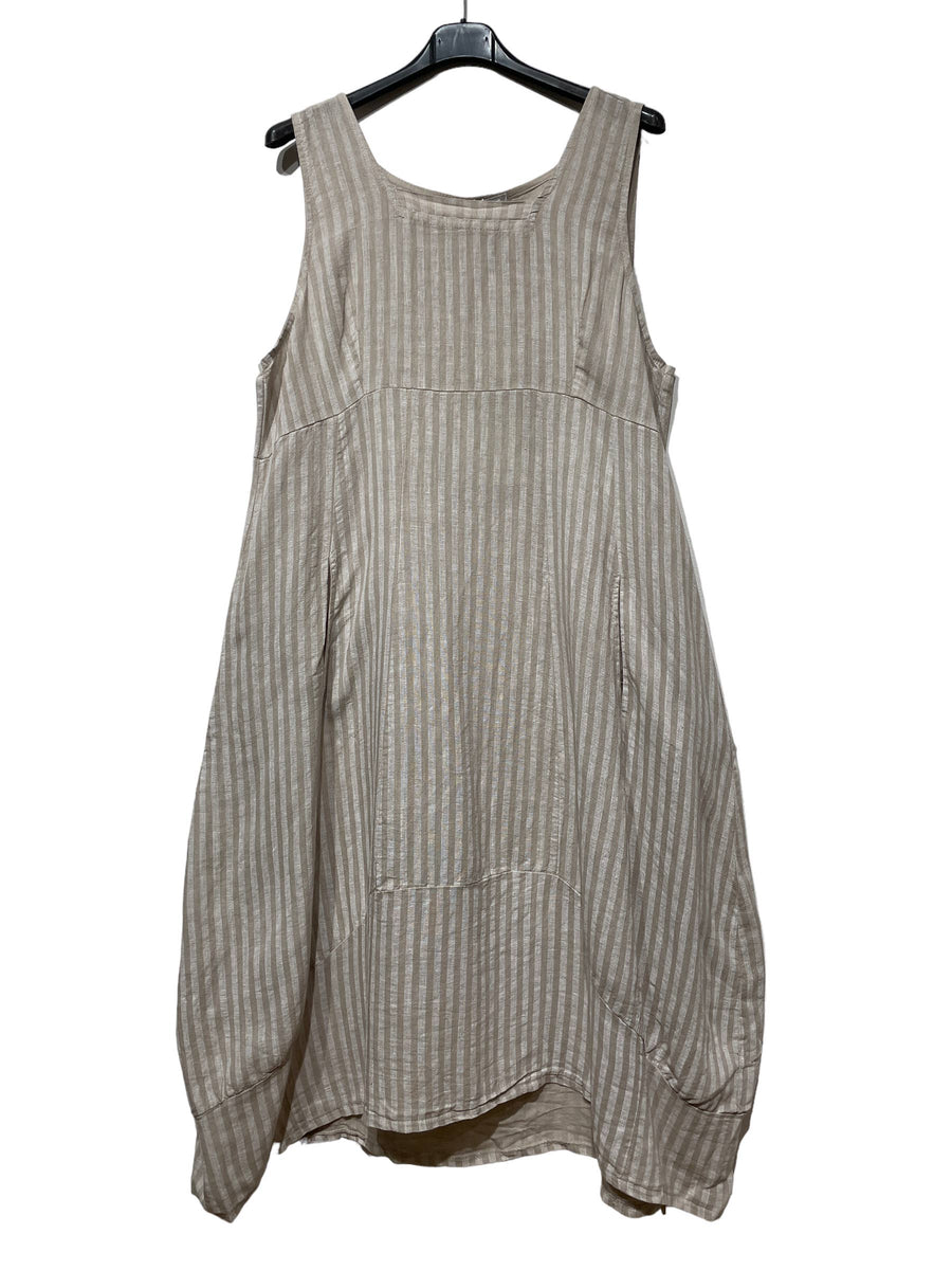 322 LINEN DRESS WITH VERTICAL STRIPES: OLIVE