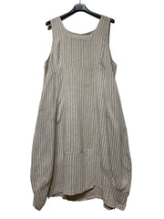 322 LINEN DRESS WITH VERTICAL STRIPES: MAUVE