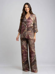 Marble Print Silk Straight Leg Pants
