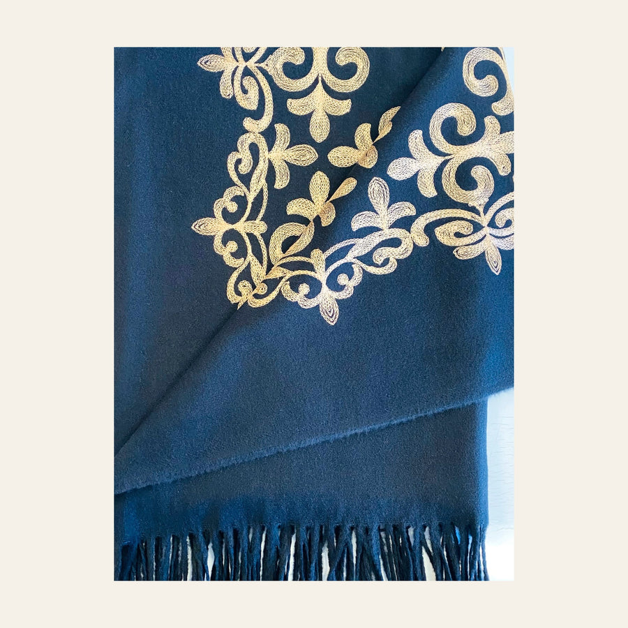 Embroidered Cashmere feel scarf