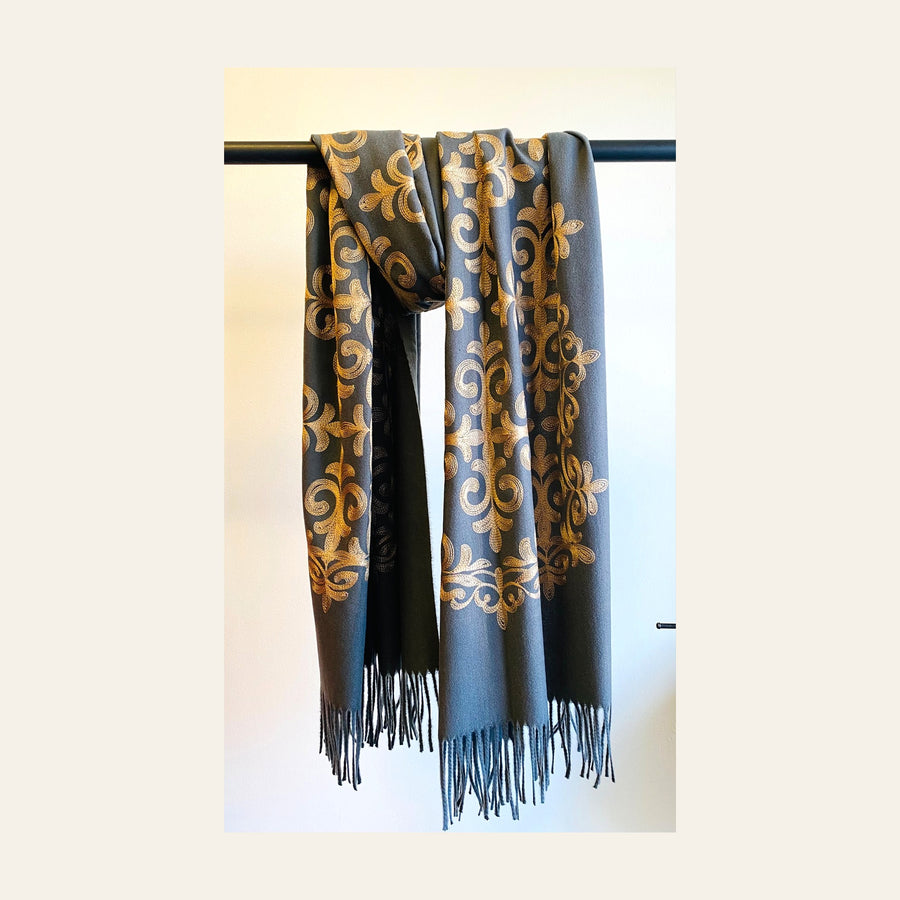 Embroidered Cashmere feel scarf