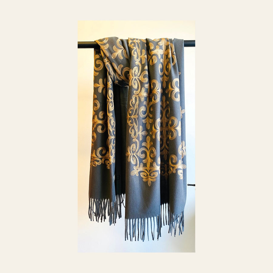 Embroidered Cashmere feel scarf