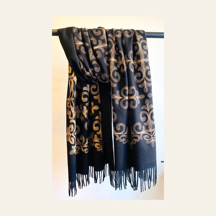 Embroidered Cashmere feel scarf