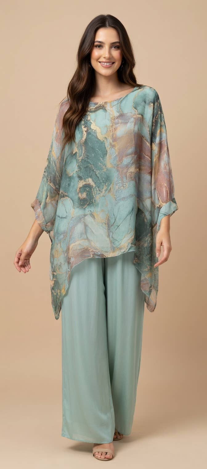 Classic Marble Print Silk Kaftan