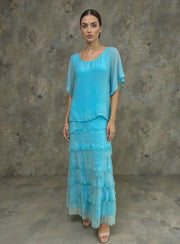Stretchy Shredded Layered Maxi Dress
