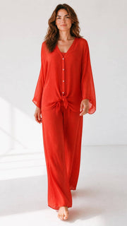 Thin Waistband Silk Trouser